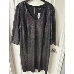Lane Bryant Women's Black Silver Purple Ombre Shimmer Holiday Dress 18/20 NWT